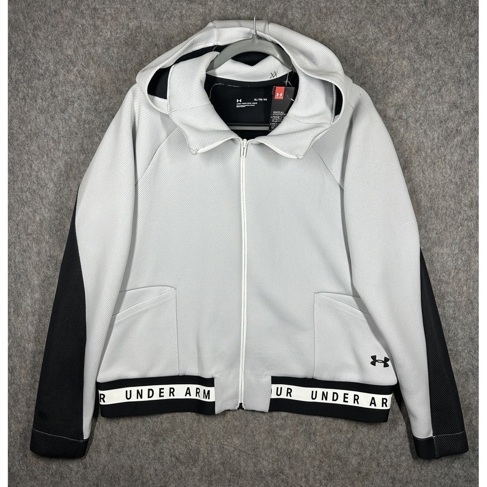Under Armour Womens Full Zip Hoodie Jacket XL Loose Fit Gray Black New Tags‎